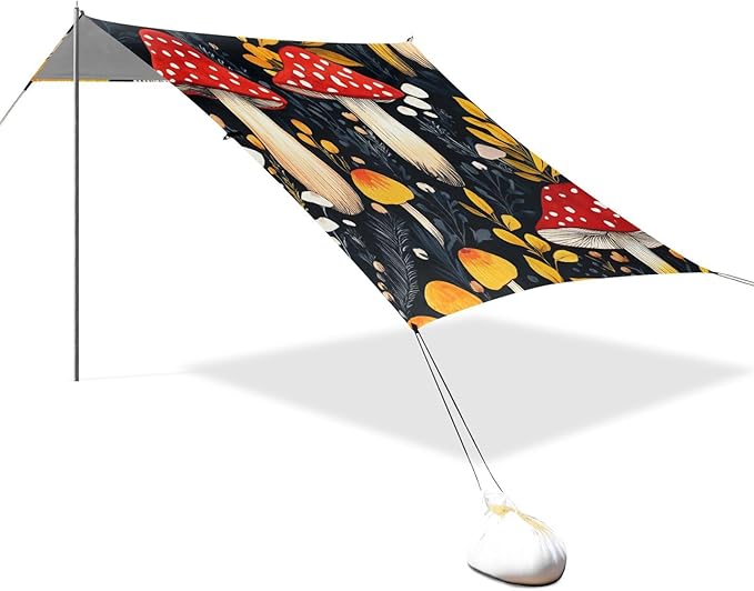 ALAZA Floral Mushroom Cute Beach Tent Sun Shelter Portable Canopy Sunshade for Outdoor Camping Picnics Backyard Fun 10x9 ft