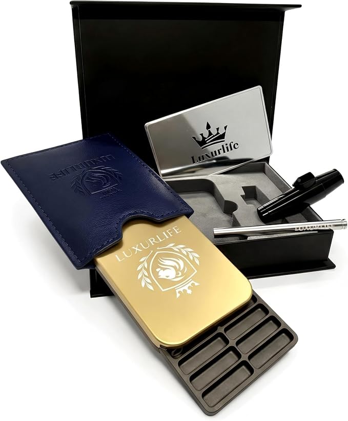 5mm Ultra-Slim Aero-Grade Metal 10-Compartment Dual-Row Storage Box with Laser-Engraved Lion Crest Mirror Gift Set