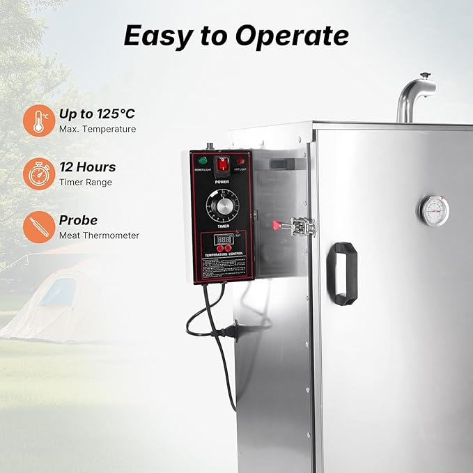 HAKKA Commercial Vertical Electric Smoke Oven for BBQ Grill Smoker 4 Rack 1000W Outdoor Indoor Home Cooking Pastrami Sausage Bacon Smoked Chicken Smoked Pork (DSH-S20B)