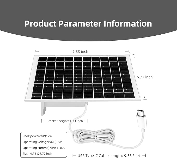 4 Pack 7W Camera Solar Panel Charger Compatible with eufyCam 3/S330 3C/S300 S350/C220/C210 eufy SoloCam S220/S340/C210 Camera Solar Charger with 9.3FT Type-C Charging Cable Cord &amp Micro USB Por