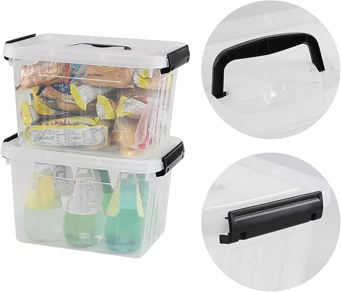4 Packs Plastic Stackable Storage Container Bin with Lid and Latch Plastic Latching Box with Handle 5 L