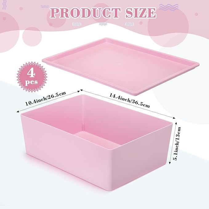 Menkxi 4 Pcs Storage Bins with Lids Plastic Stackable Containers for Organizing Shelves Christmas Ornament Box Baskets(Pink PurpleLarge)