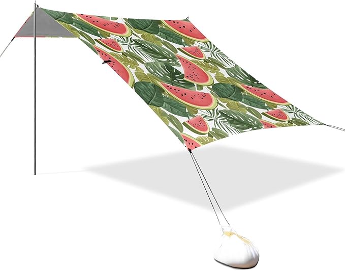ALAZA Monstera Deliciosa Watermelon Pattern Beach Tent Sun Shelter Portable Canopy Sunshade for Outdoor Camping Picnics Backyard Fun 10x9 ft