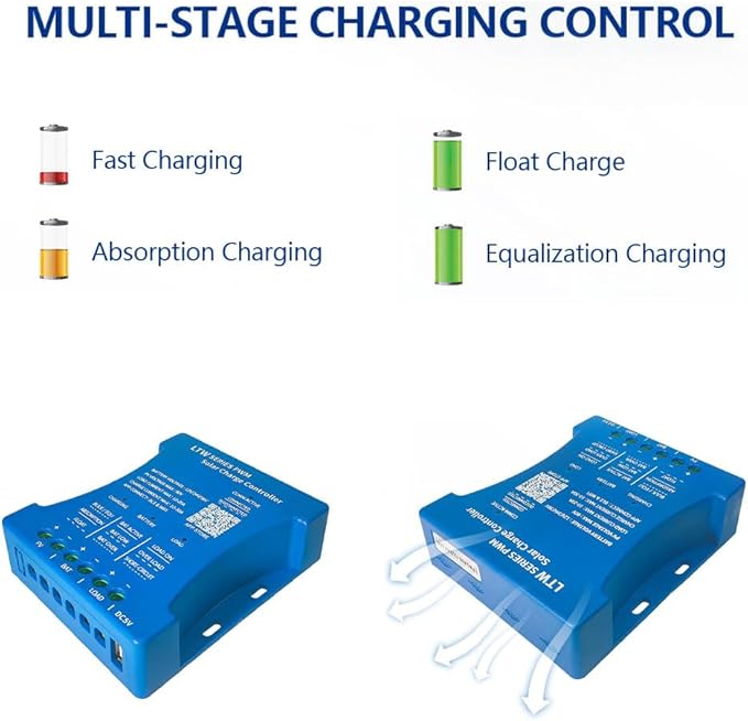 30A Solar Charge Controller 12V/24V/36V 80V Max PV Input W i-Fi Blue Tooth LCD Display for LiFePO4/AGM Batteries RV/Camper Use Off-Grid Solar Panel Regulator with Temperature Compensation