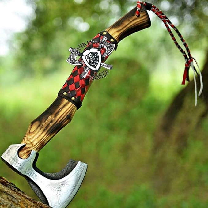 Handmade Carbon Steel Axe – Hand Forged High Carbon Steel Head | Wood Handle Rustic Outdoor Hatchet Viking Style Camping &amp Survival Axe (Axe-4)