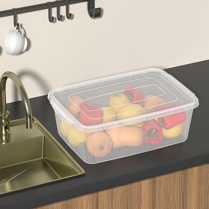 16 Quarts Plastic Clear Latching Storage Tote Boxes Stackable Pizza Dough Containers Set of 2