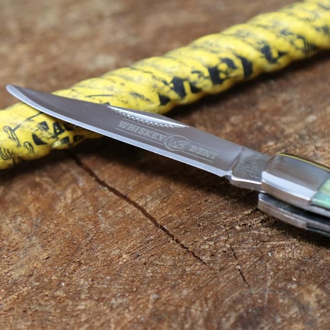 WHISKEY BENT HAT CO. Mini Hunter Folding Pocket Knife 2.75 Closed Length 440C Stainless Steel Blade (Green Abalone)