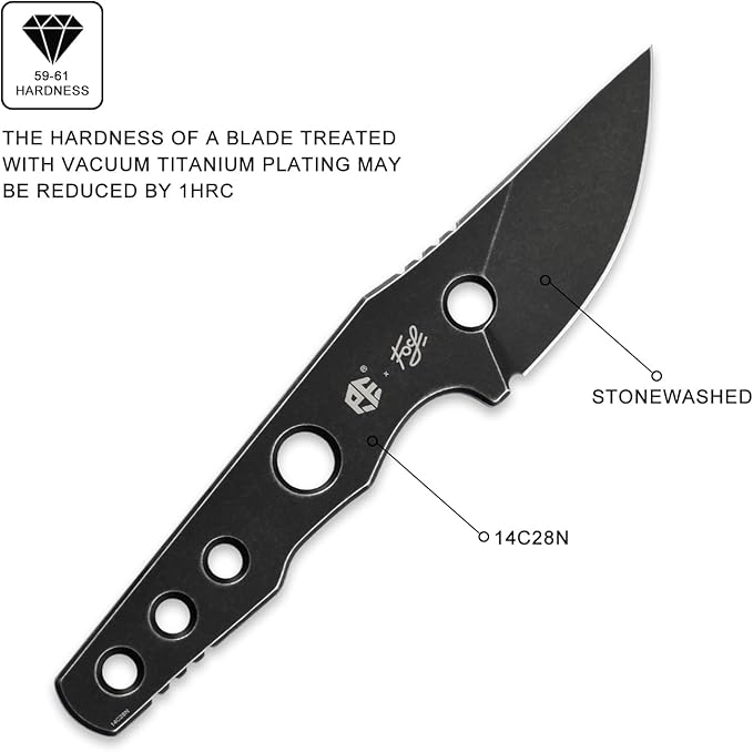 Petrified fish PFE13 Bison Fixed Blade Knife 2.4 14C28N Stonewashed Blade 2.52oz 14C28N Handle Fixed Blade Knife for Camping EDC Outdoor (Black Stonewashed)