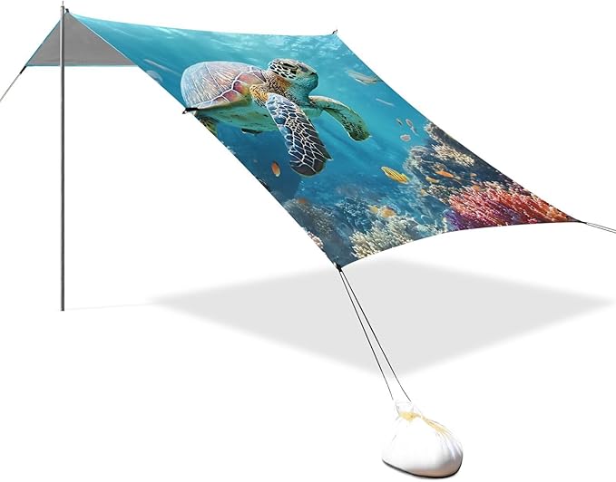 ALAZA A Sea Turtle Underwater Beach Tent Sun Shelter Portable Canopy Sunshade for Outdoor Camping Picnics Backyard Fun 10x9 ft