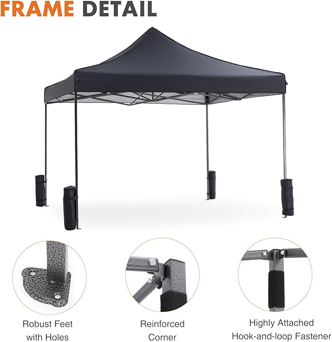 10 x 10ft Pop Up Canopy Tent Easy Setup Outdoor Shade Instant Portable Sun Shelter Canopy Tent for Parties Camping BeachGray