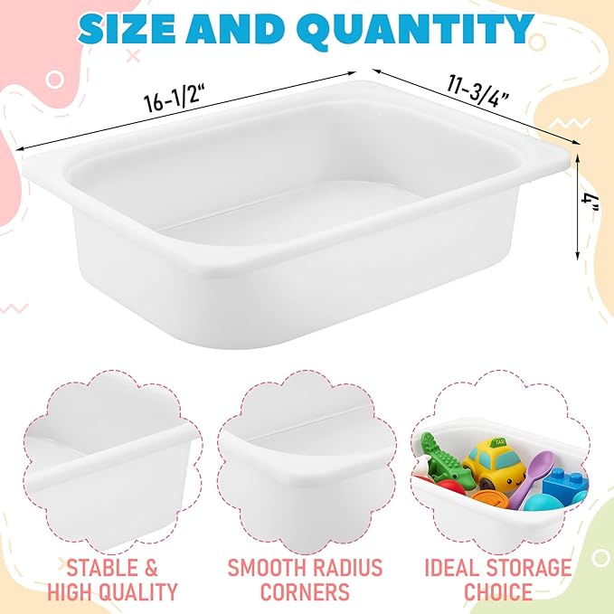 Kathfly Set of 4 Storage Box White 16-1/2 x 11-3/4 x 4 Stackable Plastic Bins Open Storage Boxes Book Organizer Polypropylene Cabinet Organizer for Home Office and School Supplies