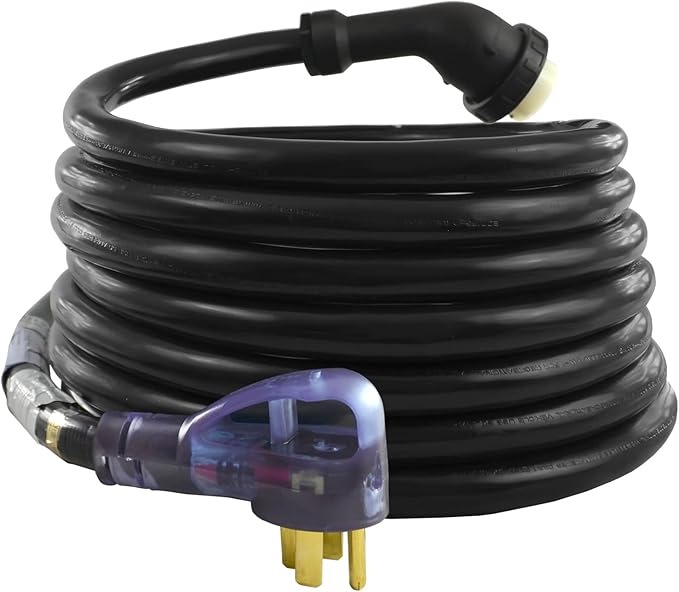 Conntek 50 Amp 50 ft RV/Generator Cord with Reverse Polarity Indicator Heavy Duty 6/3+8/1 Gauge STW Wire 14-50P Male and SS2-50R Twist Locking Female for RV Camper and Generator to House