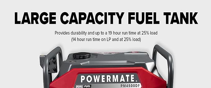 Powermate PM4500 4500-Watt Dual-Fuel Compatible Portable Generator - Gas and Propane - COsense Technology - Reliable Power Solution for Home Camping and Emergency Backup - 49 State/CSA - Red/Black