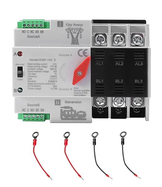 63Amp AC 220V Automatic/Manual Transfer Switch 3P 50/60Hz 3POLE 63A Mini ATS Solar Auto Dual Power Switch for Home Din Rail Mounted Cn Automatic Changeover Fast Transfe for Rv Lv Power