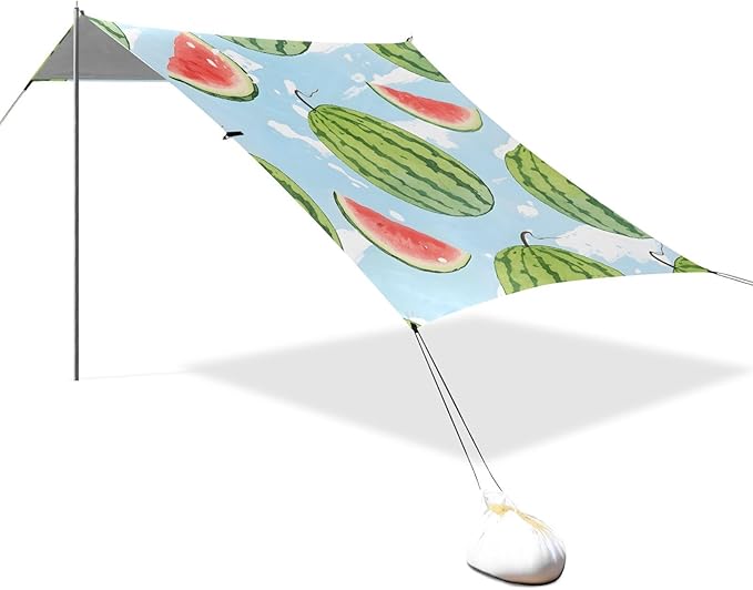 ALAZA Watermelon Blue Background Pattern Beach Tent Sun Shelter Portable Canopy Sunshade for Outdoor Camping Picnics Backyard Fun 10x9 ft