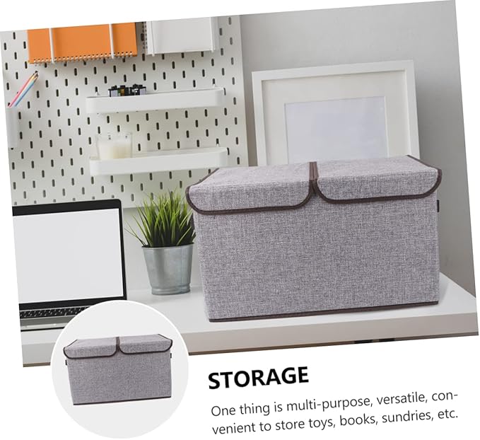 PRETYZOOM Foldable Fashion Storage Basket in Cotton Linen Double Lids Sturdy Collapsible Wardrobe Storage Box for Books Toys Magazines