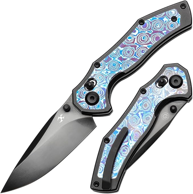 KANSEPT Apollo Pocket Knive 3.11Mirror DLC CPM S35VN Blade Blackwash Titanium inlaid Timascus Handle with ThumbStudCross Bar Lock Folding for Men WomenSharp Camping Survival Hiking Knives K2107V5
