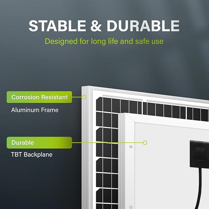 Newpowa 20W 12V Solar Panel Monocrystalline PV Module Designed for 12V Off Grid System RV Boat Camper Trailer Gate Opener