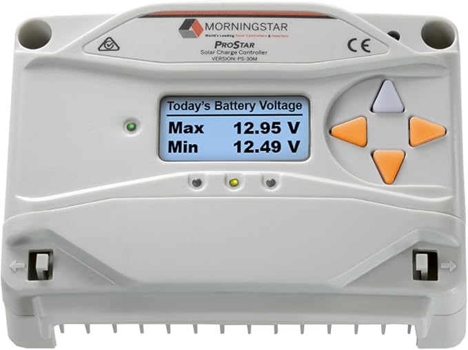 Morningstar Prostar 30A PWM Solar Charge Controller w/ Meter (PS-30M) - Solar Panel Regulator Supports 12V/24V LA/Lithium Batteries LVD/Lighting Ctrl HazLoc Rated Low Noise - Designed in The USA