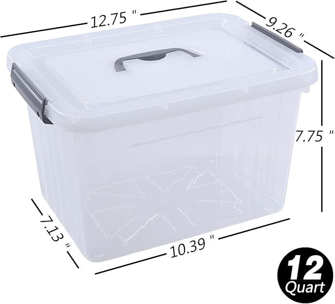 12 Qt Storage Container with Lid 1 Pack Latching Box Clear Bin with Handle