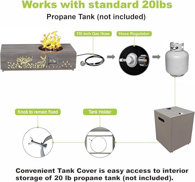 SUNPEAK 48 Round Burner Propane Fire Pit Table with LED Light – 50000 BTU Fire Pit Table with Lid Rocks Cover and Tank Storage - Modern Outdoor Large Fire Table (Grey/Deer Cutout 48 LED)