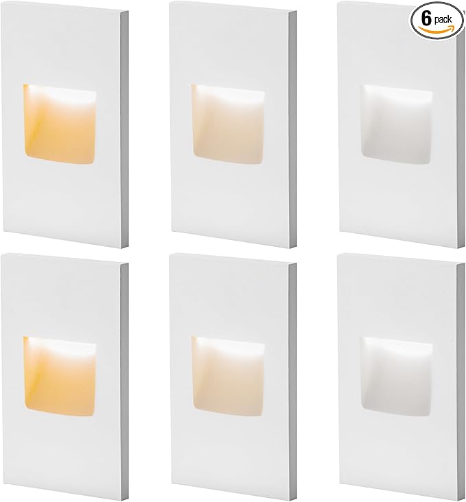 FTL Outdoor Step Lights LED Stair Lights Indoor 120V Dimmable 3CCT Color Changing 3000K/4000K/5000K Deck Stair Lights 3.5W 150LM Waterproof Vertical White Light for Steps Aluminum 6-Pack