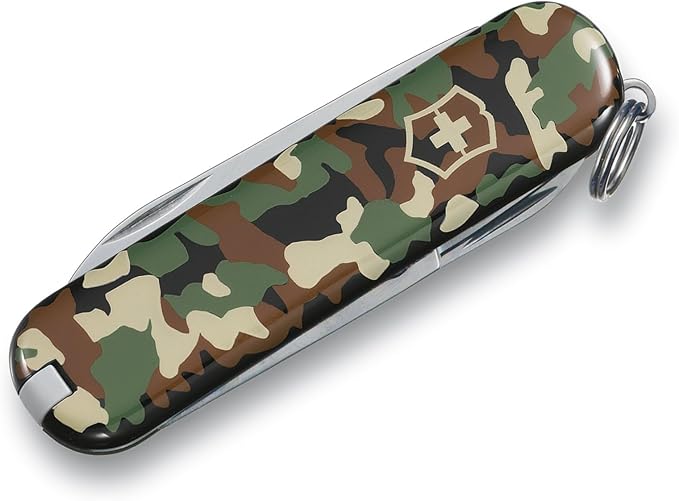 Victorinox Classic SD Swiss Army Knife Compact 7 Functions Swiss Made Pocket Knife with Small Blade Screwdriver and Key Ring - Camouflage