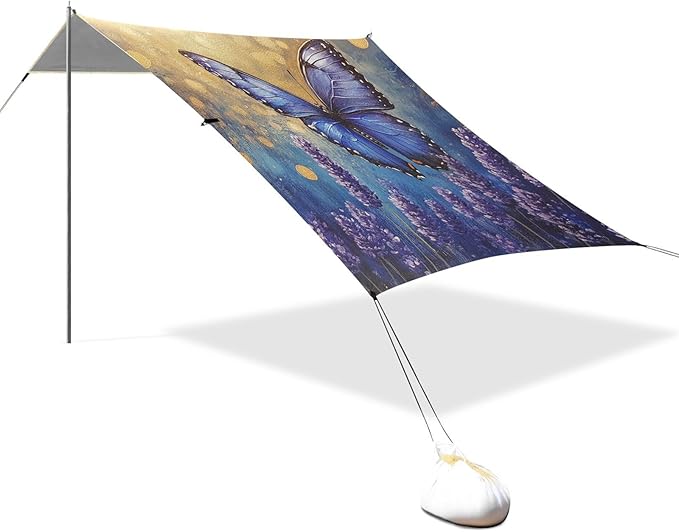 ALAZA Lavender with The Blue Butterfly Beach Tent Sun Shelter Portable Canopy Sunshade for Outdoor Camping Picnics Backyard Fun 10x9 ft
