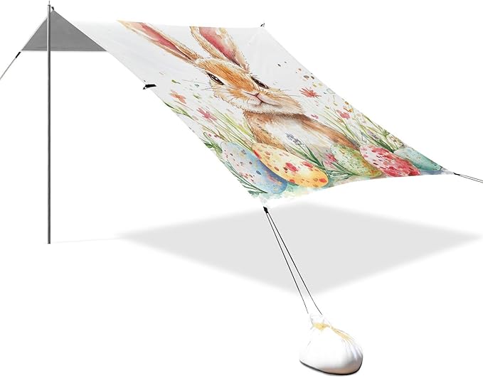 ALAZA Happy Easter Easter Rabbit Eggs Spring Flowers Beach Tent Sun Shelter Portable Canopy Sunshade for Outdoor Camping Picnics Backyard Fun 10x9 ft