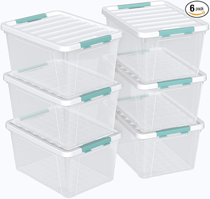 35 Quart Latch Storage Box 6-Pack Clear Plastic Storage Bins with Latching Lids