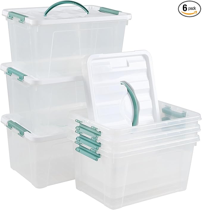 14 Quart Plastic Storage Bins with Lids 6-Pack Stackable Clear Storage Organizing Box with Handle