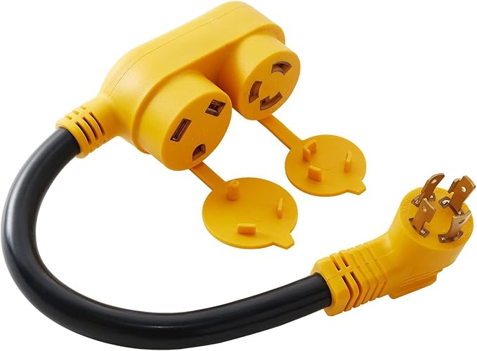 MECMO 30 Amp RV Generator Power Adapter Cord - NEMA L14-30P Male to Dual TT-30R &amp L5-30R Female Outlets 4 Prong Twist Lock 30A 125/250V to Two 30A 125V Splitter for Travel Trailer Camper ETL Lis