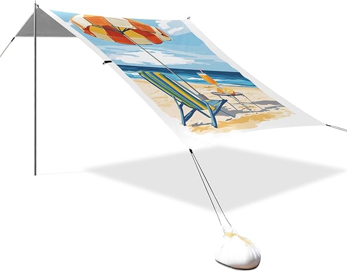 ALAZA Beach Travel Beach Tent Sun Shelter UPF50+ Protection Beach Shade Canopy w/ 4 Sandbags for Outdoor Camping Fishing Backyard Fun Picnic 10x9 ft
