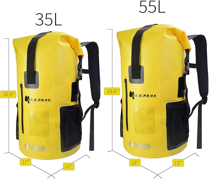 Waterproof Dry Bag Backpack IPX6 Roll-Top Closure Bag Boating &amp Kayak Accessories - Essentials for Camping Swimming Beach Fishing Rafting Travel Yellow