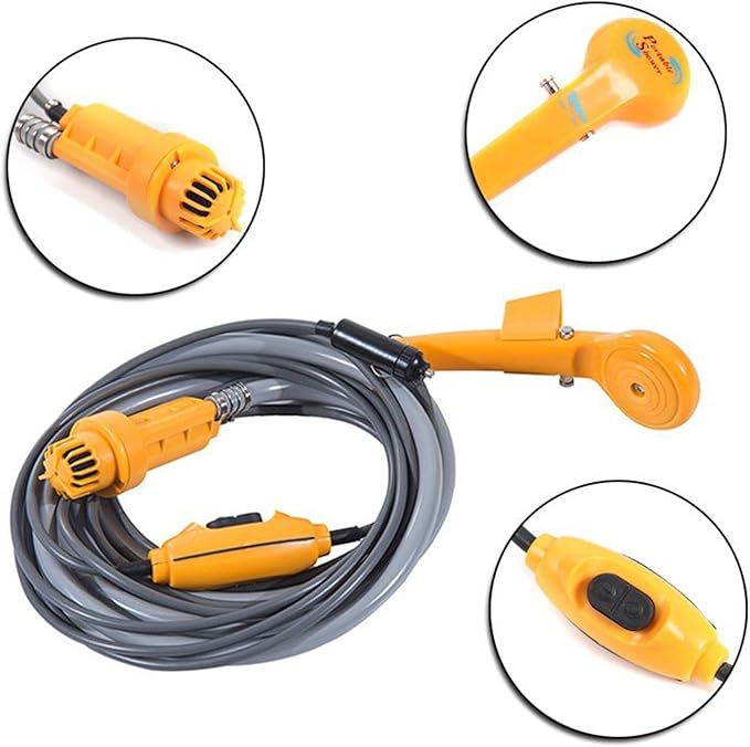 SSIMOO Portable Car Shower Washing Tool 12V - Pumps Water Camping Shower Compatible with Camping Traveling Beach Swimming Pets Bath Outdoor/Indoor(Orange)