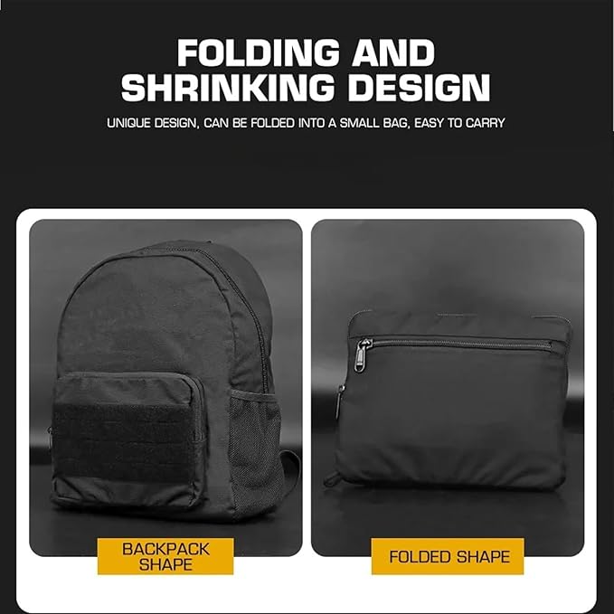 Tactical Backpack Nylon Large Capacity Collapsible Portable Daypack with MOLLE System - Hiking Camping Travel(Black)