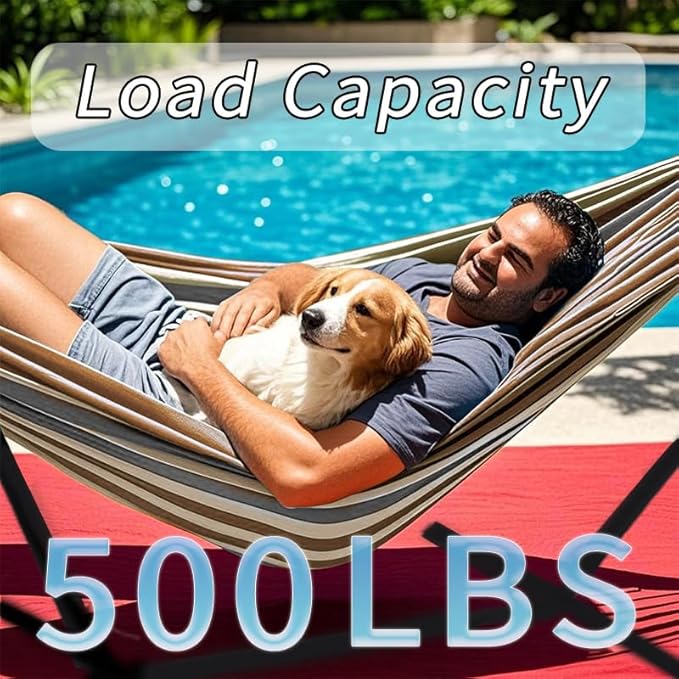 Double Hammock Heavy Duty Portable 500 lb Weight Capacity Perfect for Both Indoors and Outdoors 2 Person Hammock with Carrying Bag Coffee