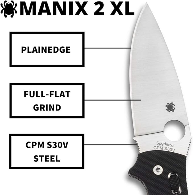Spyderco Manix 2 XL Folding Pocket Knife with 3.8 CPM S30V Steel Blade and G-10 Handle - EDC Knife for Men and Women Perfect for Hunting Tactical Camping Survival Hiking - PlainEdge - C95GP2