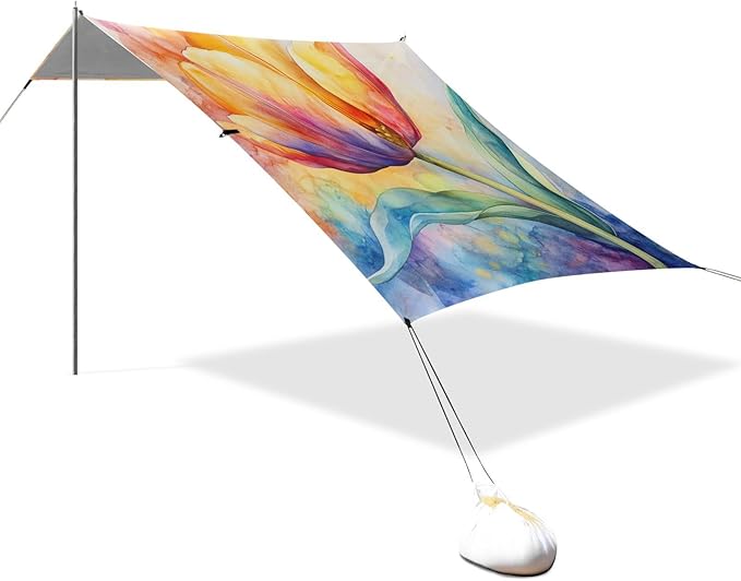 ALAZA Watercolor Tulip Flower Elegant Leaf Beach Tent Sun Shelter Portable Canopy Sunshade for Outdoor Camping Picnics Backyard Fun 10x9 ft