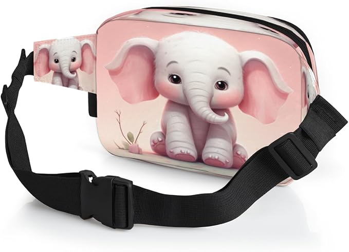 Cute Cartoon Elephant Waterproof Fanny Pack for Women Men Adjustable Waist Bag with Double Zipper Pockets Lightweight Square Hip Pack for Running Travel Hiking Workout Cycling
