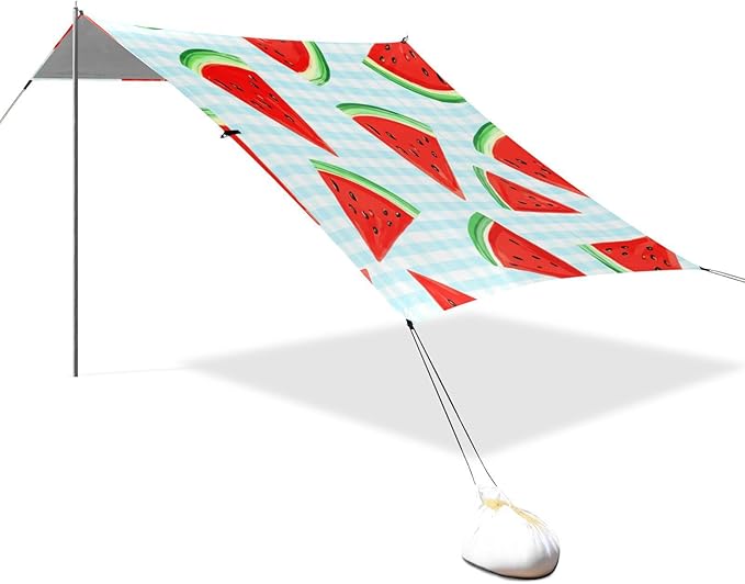 xigua Watermelon Beach Tent Sun Shelter with Carrying Bag - Silver Coated Oxford Fabric Beach Canopy for Beach Camping Fishing - Includes Windproof Ropes Sandbags &amp Stakes