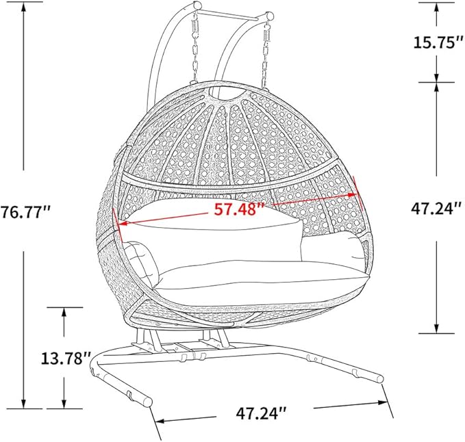 Hanging Egg Chair with Stand 2 Person Heavy Duty Hanging Wicker Rattan Swing Chair Basket Hammock Nest Chair Seat for Indoor Outdoor Patio Lounger Swinging Loveseat (Beige)