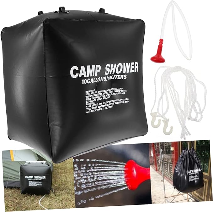 VICASKY 1set Solar Shower Bag for Outdoor Camping Portable Solar Heating Bag Mesh Pouch Glamping Essentials
