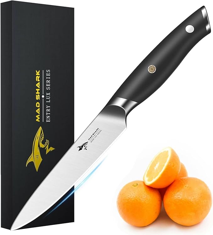 MAD SHARK 5 inch Paring Knife Small Kitchen Knives Ergonomic Handle Ultra Sharp Fruit Knife for FruitsVegetables Forged Synergy by German Stainless Steel
