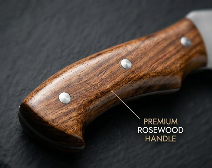 Handmade Premium Hunting Knife 12” Overall-7.5” High Carbon Steel FixBlade-4.5” Rosewood Handle Grip-With Leather Sheath-Multi Purpose Slicing Meat&ampvegetablesCampingSkinningHunting.M98HN