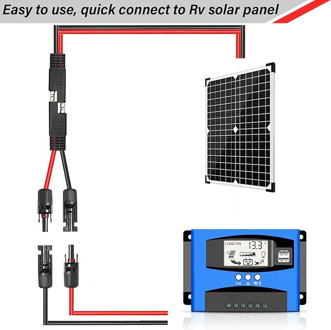 MOOKEERF Solar Panel to SAE Adapter Cable - 30FT 10AWG Solar Extension Cable for RV Solar Panel Caravan Battery Charger Kit with SAE Polarity Reverse Adapter