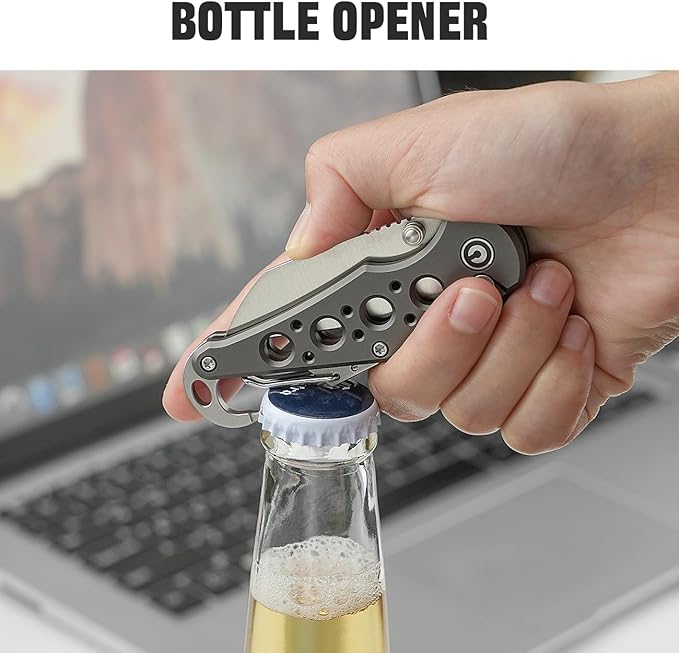 CIVIVI Pragma Folding Knife Pocket Knife Multitool with EDC Carabiner Bottle Opener 2.2 Nitro-V Blade Aluminum Handle Ideal Gift for Men Women C23062B-2 (Gray)