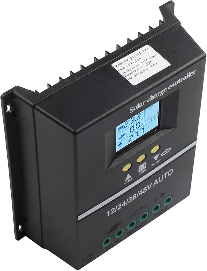 200A MPPT Solar Charge Controller with LCD Display Battery Regulator for 12V 24V 36V 48V System Dual USB Ports Aluminum Heat Sink