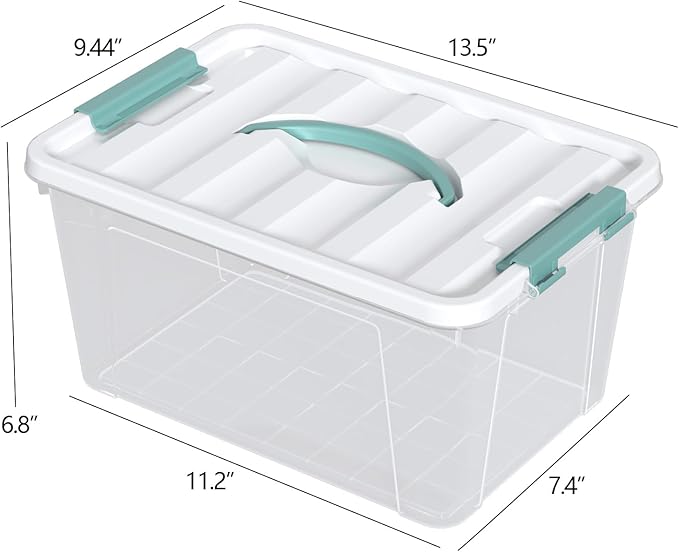 Kiddream 8 Packs 14 Quarts Plastic Storage Box with Lid Clear Storage Bin with Handle
