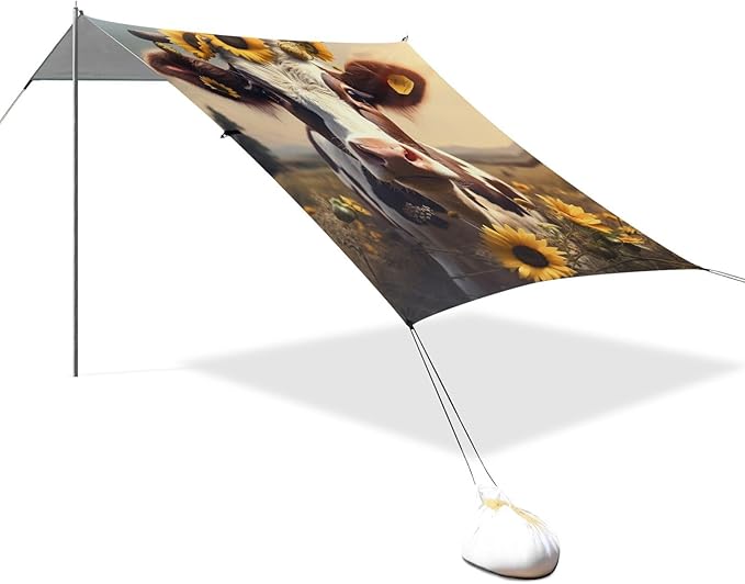 ALAZA Cow in Sunflower Field Beach Tent Sun Shelter Portable Canopy Sunshade for Outdoor Camping Picnics Backyard Fun 10x9 ft